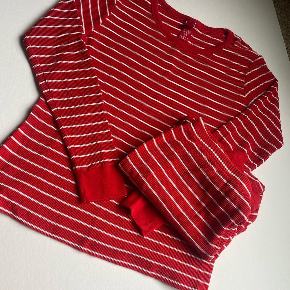 Red and White Striped Long Sleeve Top